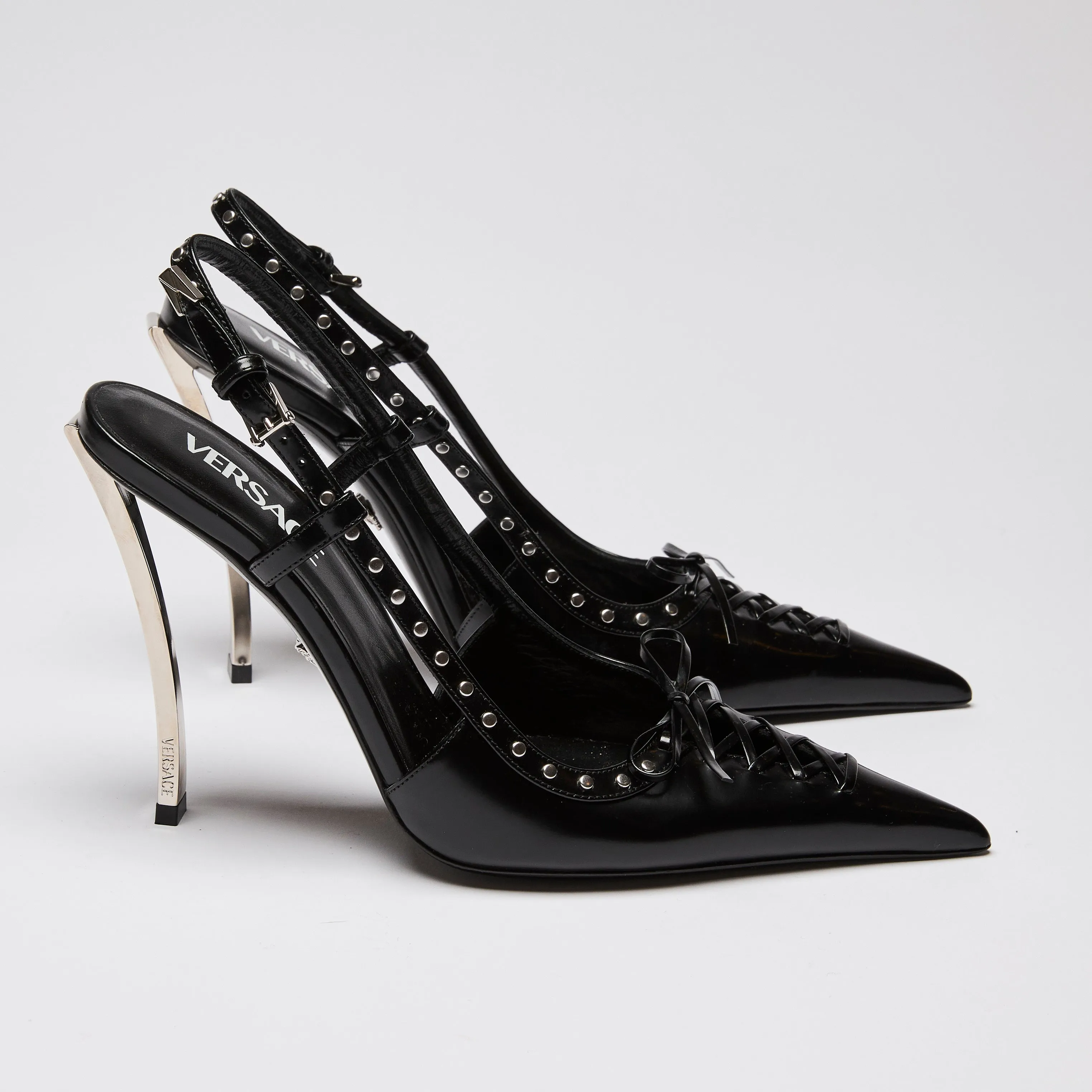 Versace x Dua Lipa Black Leather Corset Heels Size 39