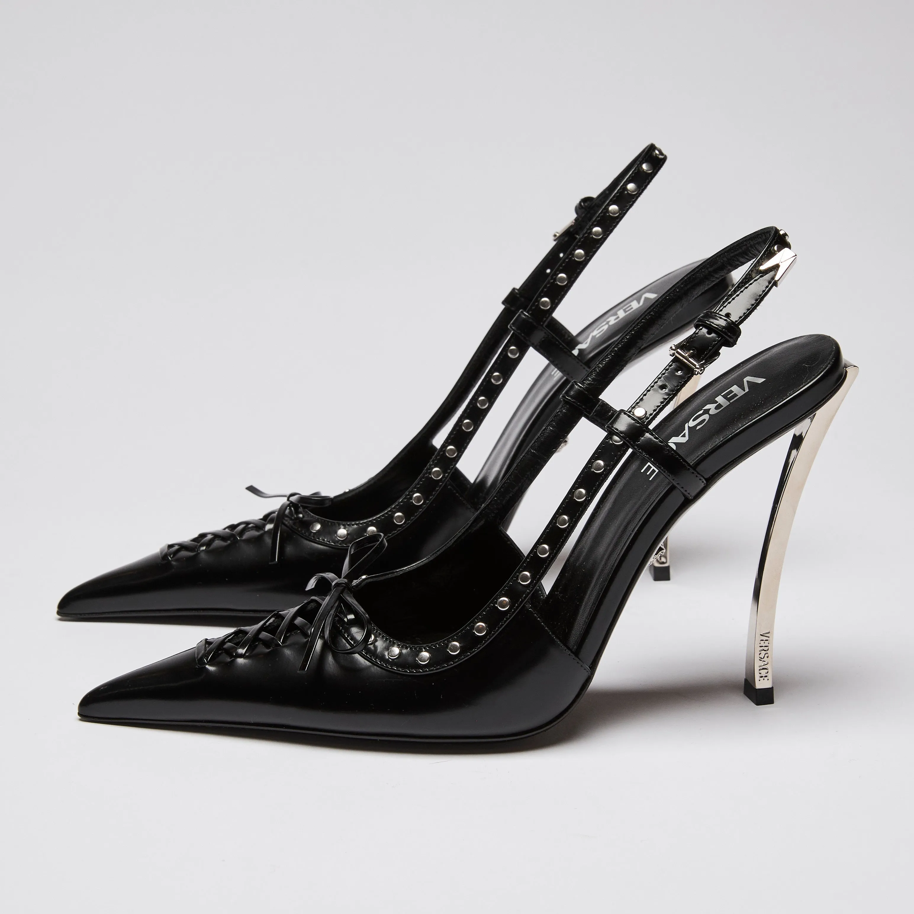 Versace x Dua Lipa Black Leather Corset Heels Size 39