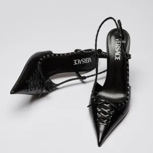 Versace x Dua Lipa Black Leather Corset Heels Size 39