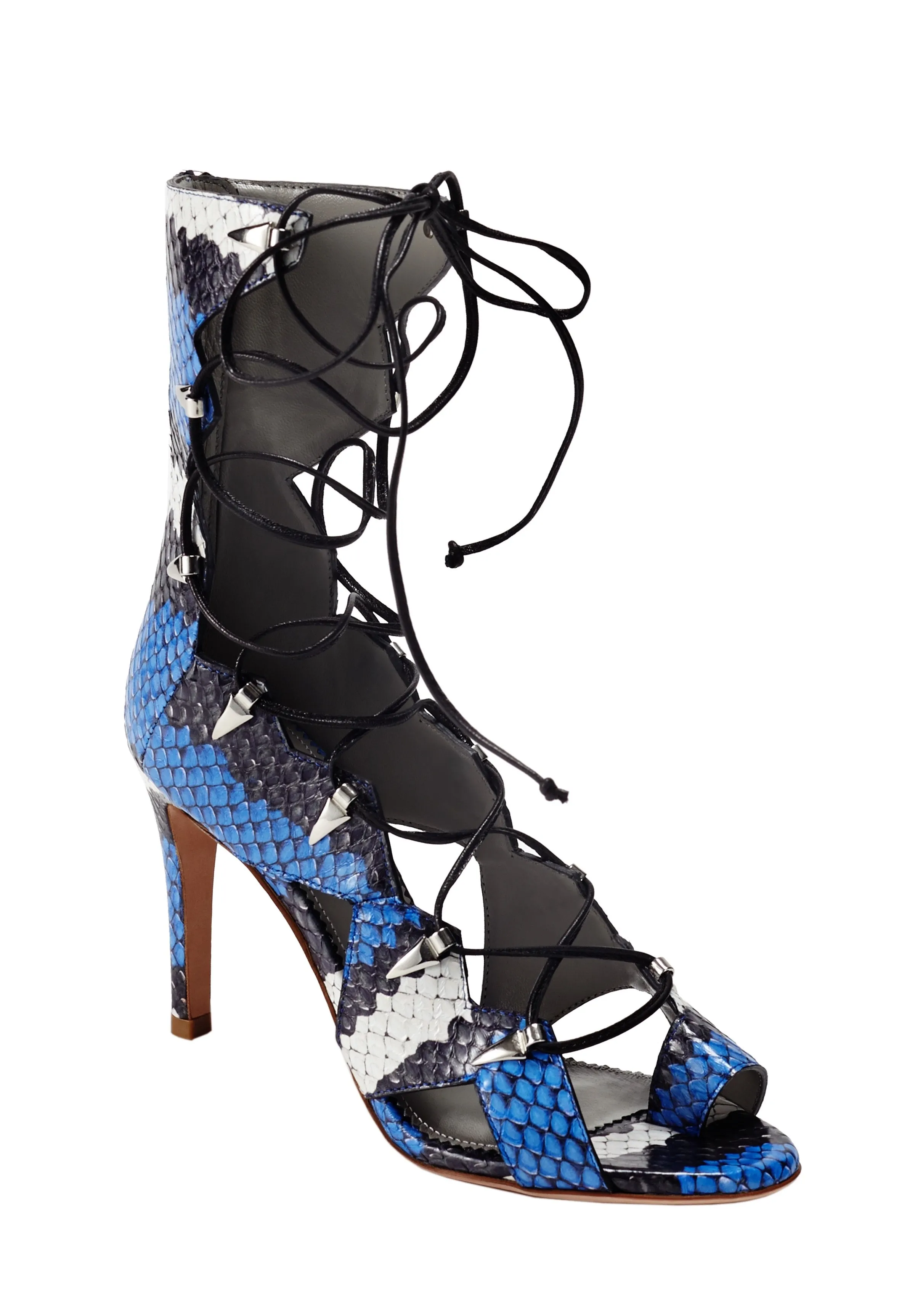 VESTA BLUE & BLACK SNAKESKIN SANDALS