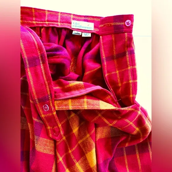 VTG 80s linen like slubbed silk/poly plaid bias midi skirt Liz Claiborne size 6