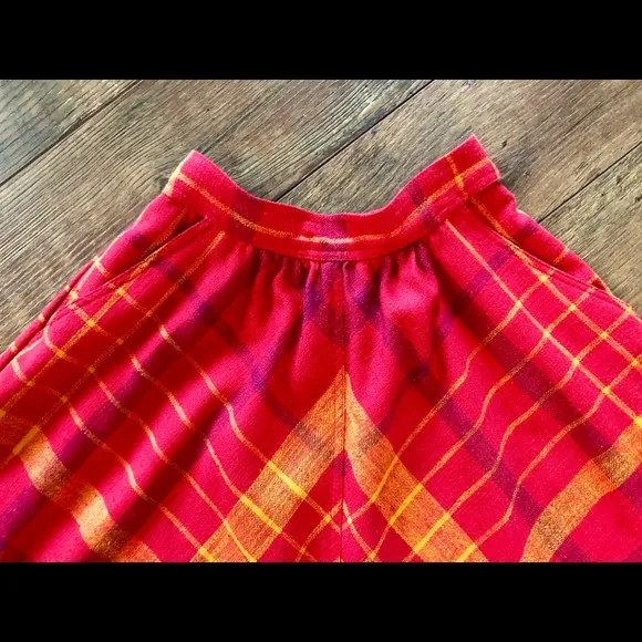 VTG 80s linen like slubbed silk/poly plaid bias midi skirt Liz Claiborne size 6