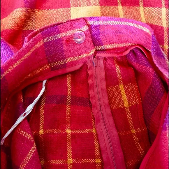 VTG 80s linen like slubbed silk/poly plaid bias midi skirt Liz Claiborne size 6