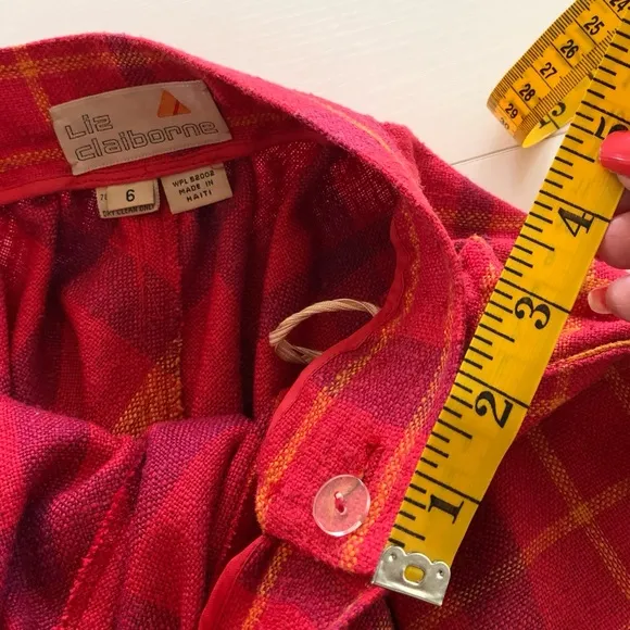 VTG 80s linen like slubbed silk/poly plaid bias midi skirt Liz Claiborne size 6