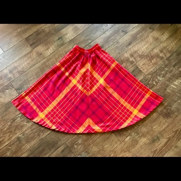 VTG 80s linen like slubbed silk/poly plaid bias midi skirt Liz Claiborne size 6