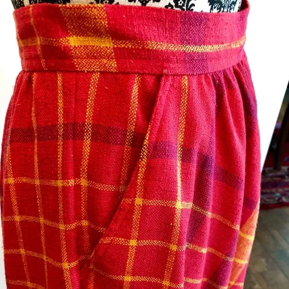 VTG 80s linen like slubbed silk/poly plaid bias midi skirt Liz Claiborne size 6