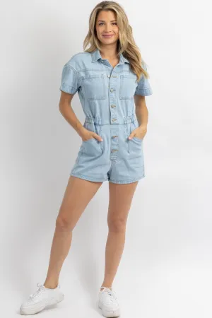 WASHED JEAN BUTTON FRONT ROMPER