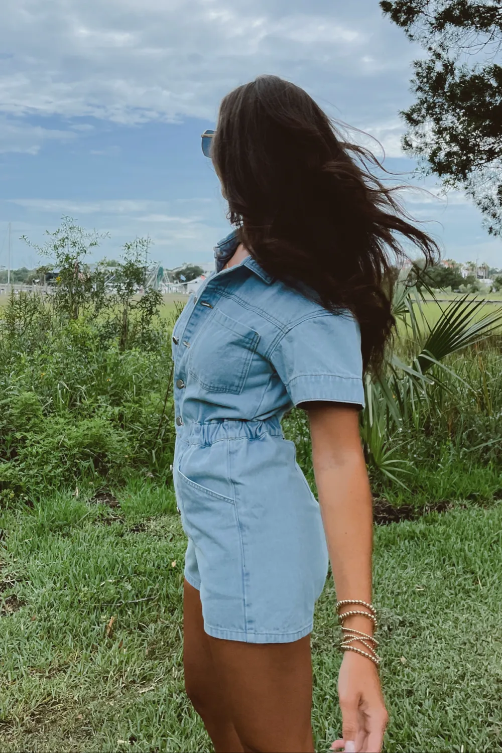 WASHED JEAN BUTTON FRONT ROMPER