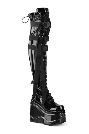 WAVE-315 Thigh Boot | Black Patent