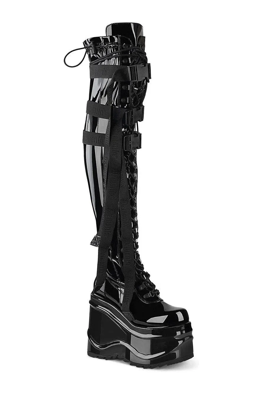 WAVE-315 Thigh Boot | Black Patent