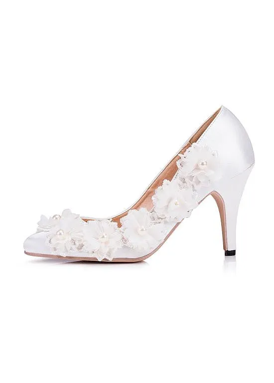 Wedding/ Bridal Party Shoes With Flowers & Pearls