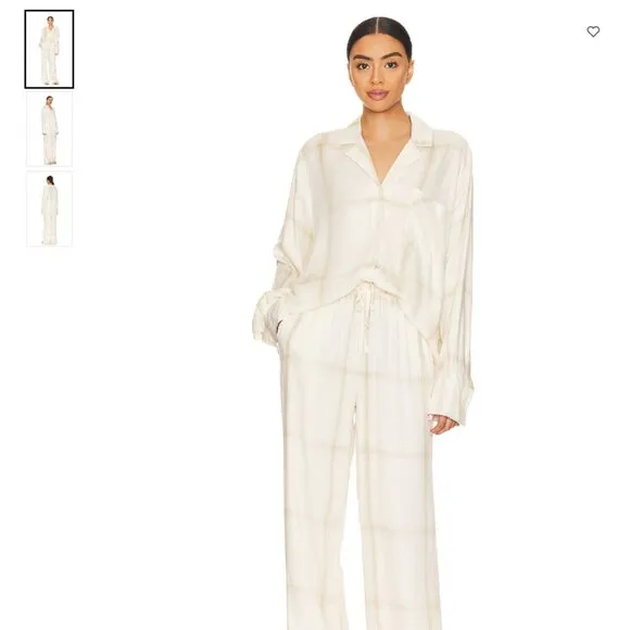 WeWoreWhat | Brushed Flannel Button Up &amp; Drawstring Pull On Pant Set | Ecru | L