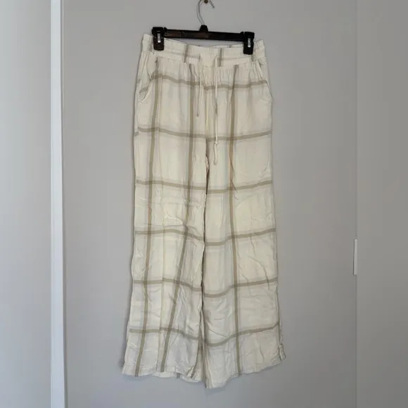 WeWoreWhat | Brushed Flannel Button Up &amp; Drawstring Pull On Pant Set | Ecru | L