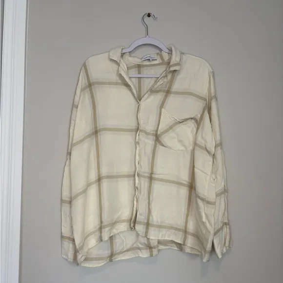 WeWoreWhat | Brushed Flannel Button Up &amp; Drawstring Pull On Pant Set | Ecru | L