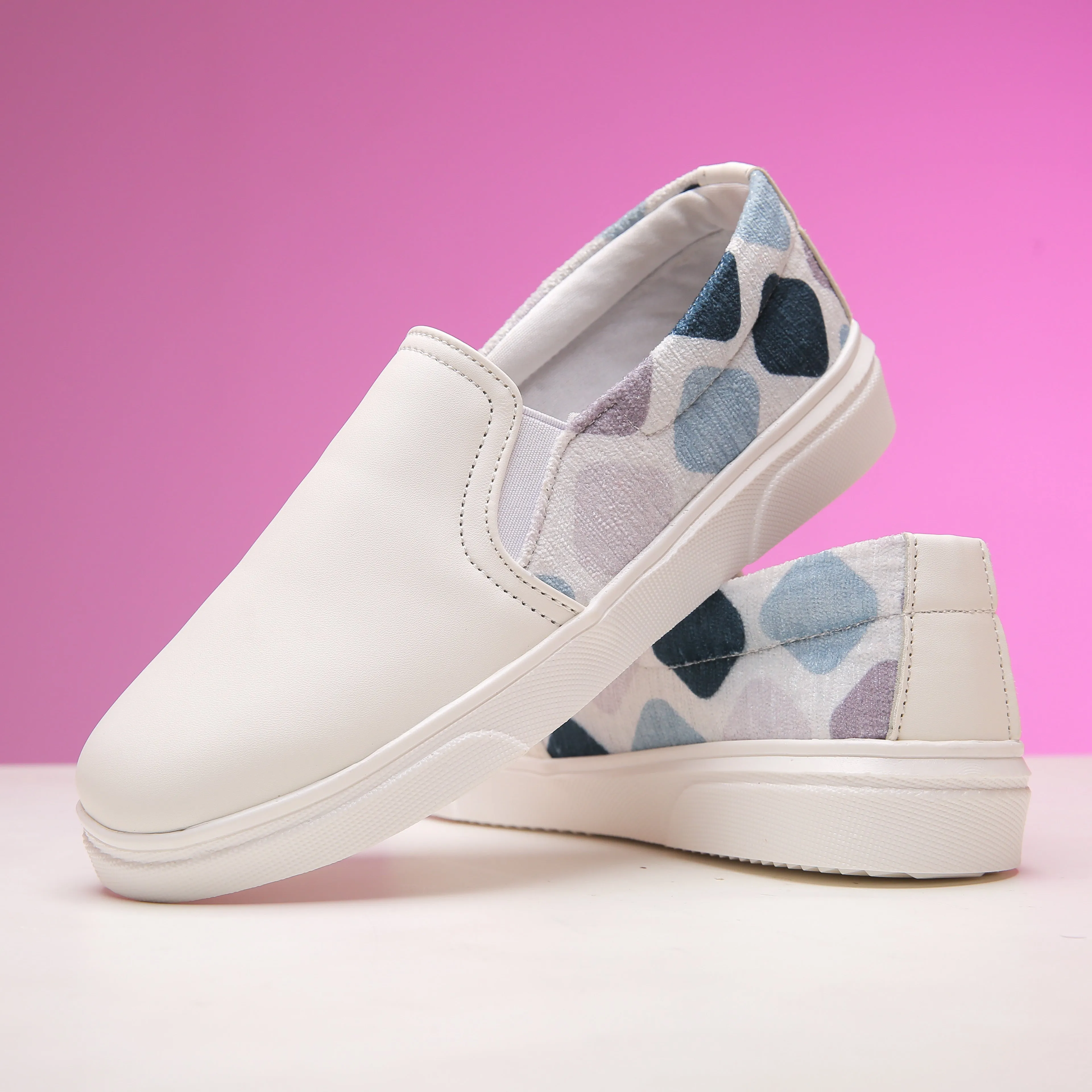 White and blue Slip On Sneakers
