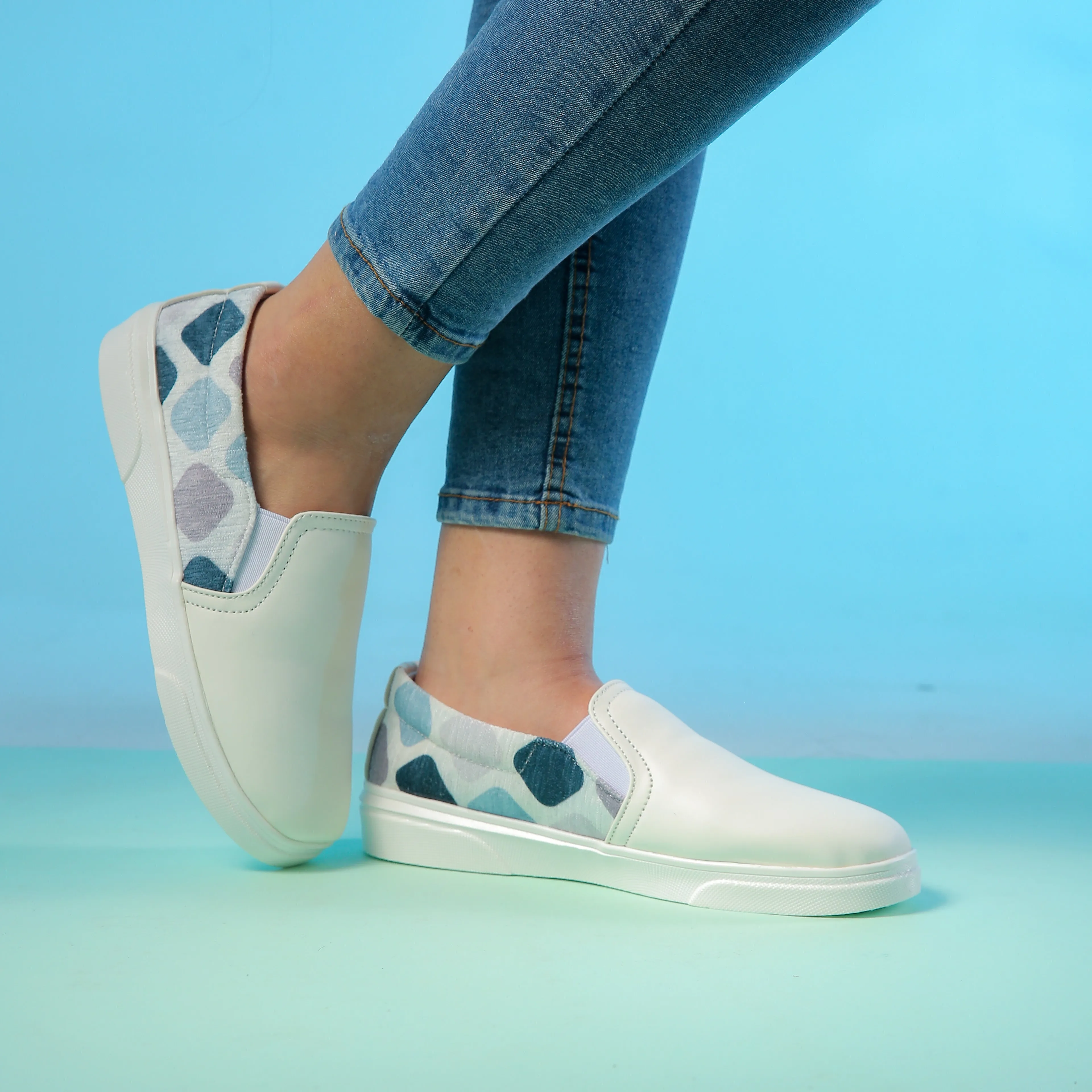 White and blue Slip On Sneakers