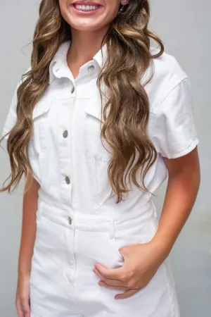White Denim Button Down Romper
