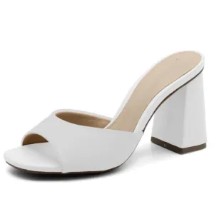 White Slip On Mule Heels