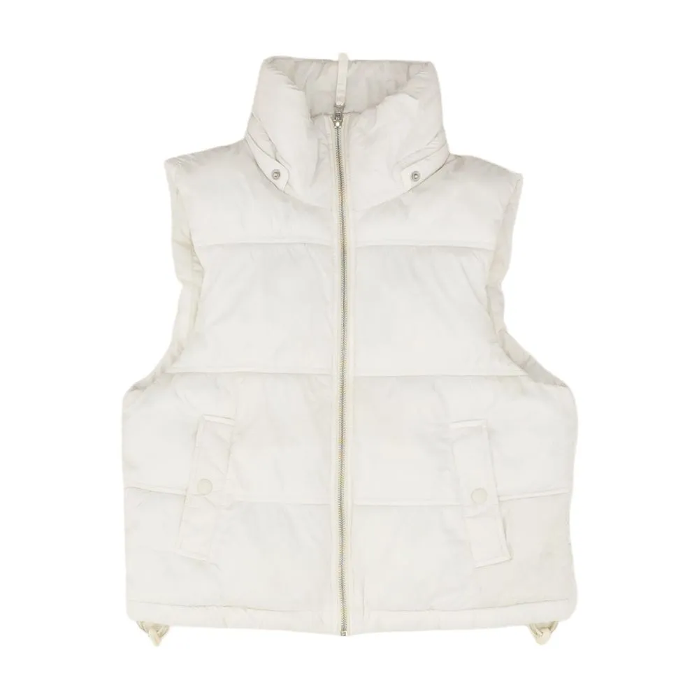 White Solid Puffer Vest