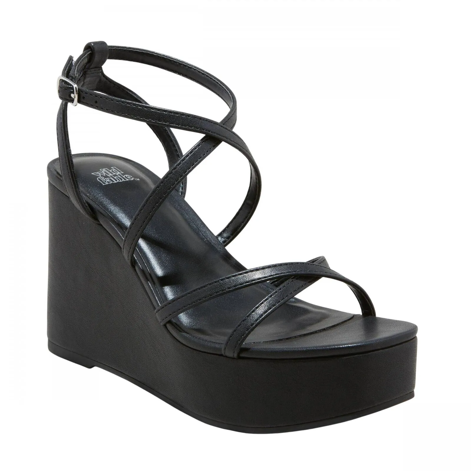 Wild Fable Ronnie Strappy Platform Wedge Heels with Memory Foam Insole Black 8M