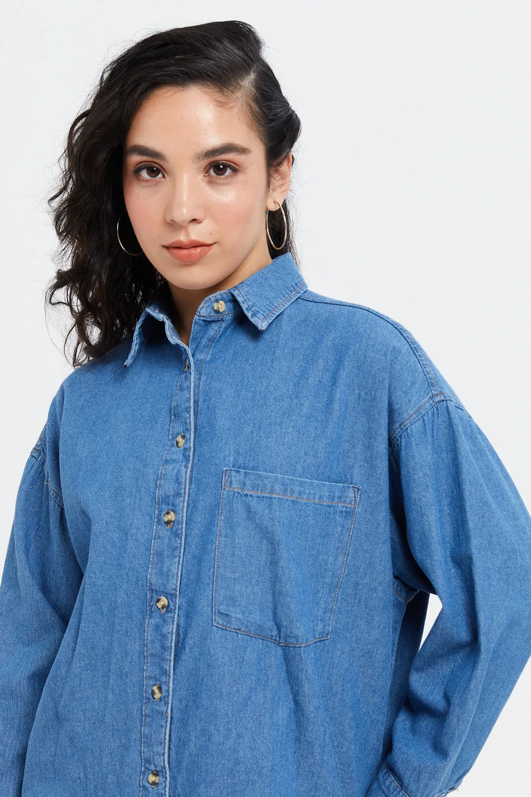 Women Denim Plain Blouse