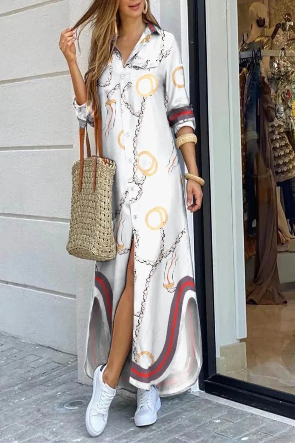 Women Fashionable Shirt-style Button Dress
