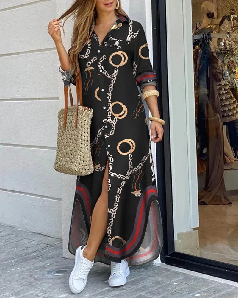 Women Fashionable Shirt-style Button Dress
