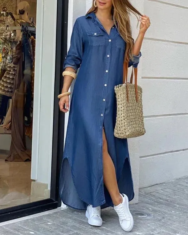 Women Fashionable Shirt-style Button Dress