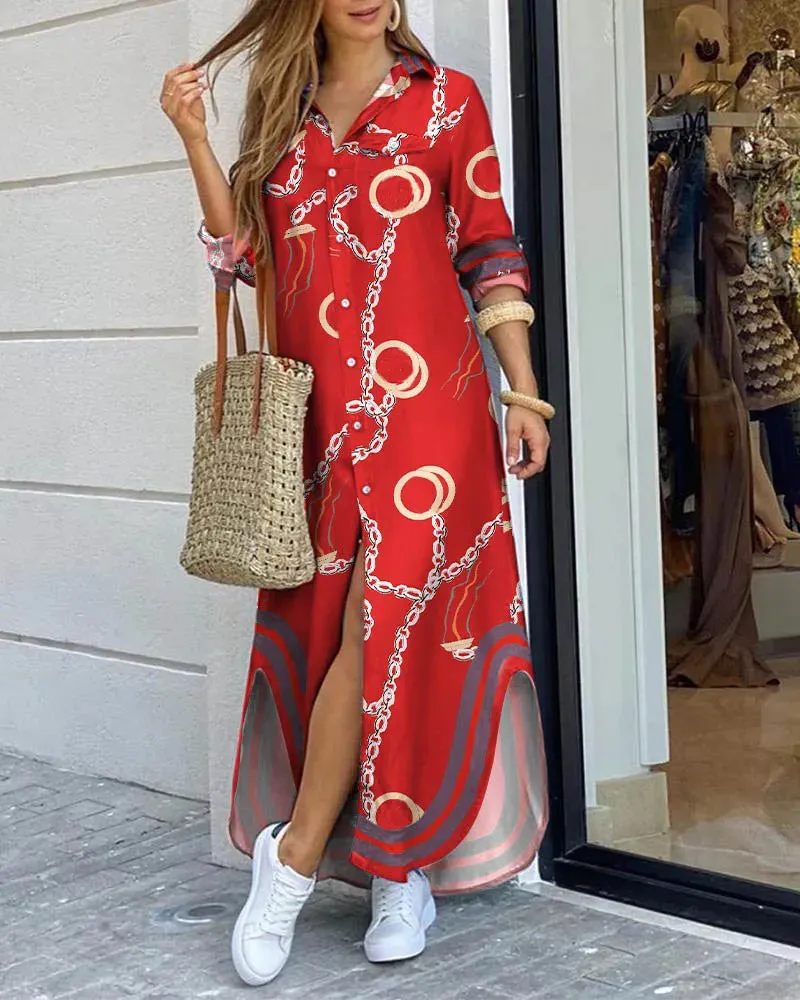 Women Fashionable Shirt-style Button Dress