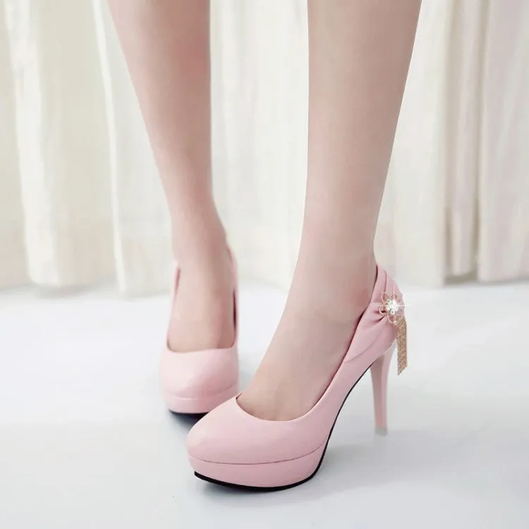 Women Rhinestone Tassel Stiletto Heel Platform Pumps