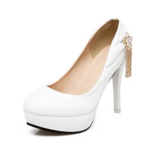 Women Rhinestone Tassel Stiletto Heel Platform Pumps