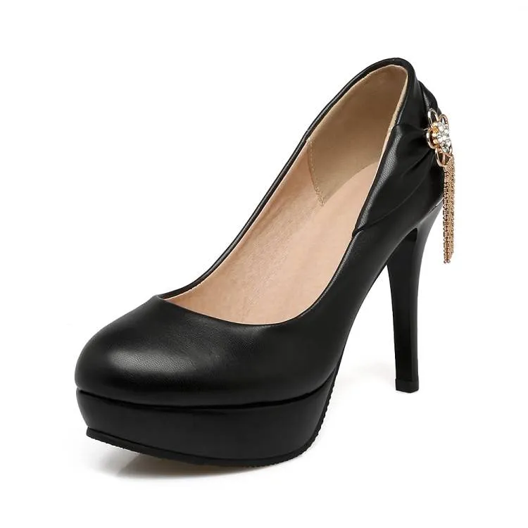 Women Rhinestone Tassel Stiletto Heel Platform Pumps