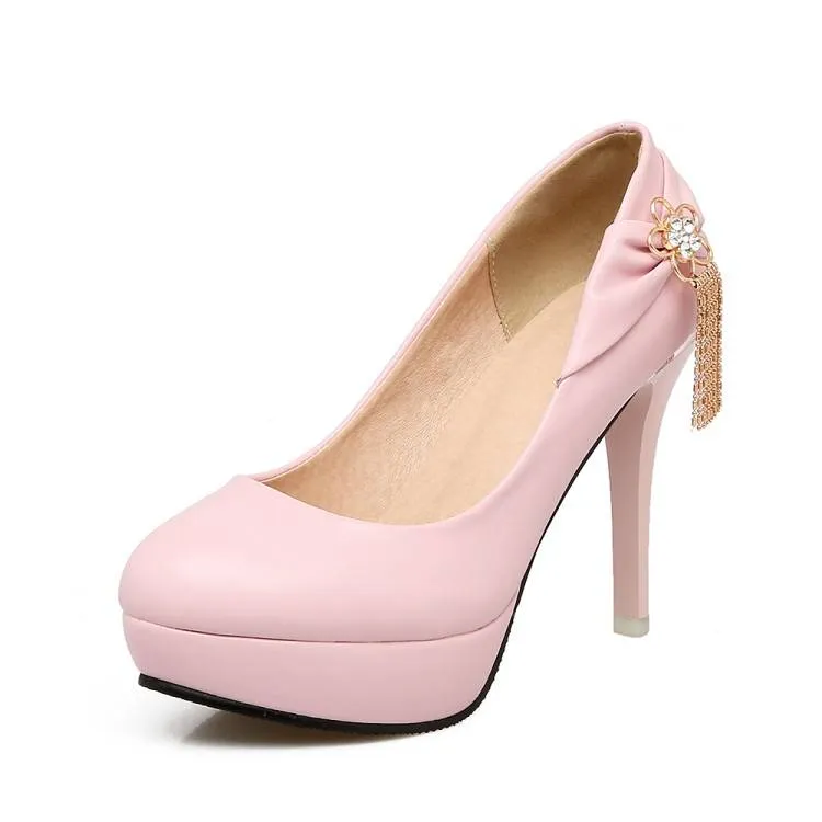 Women Rhinestone Tassel Stiletto Heel Platform Pumps