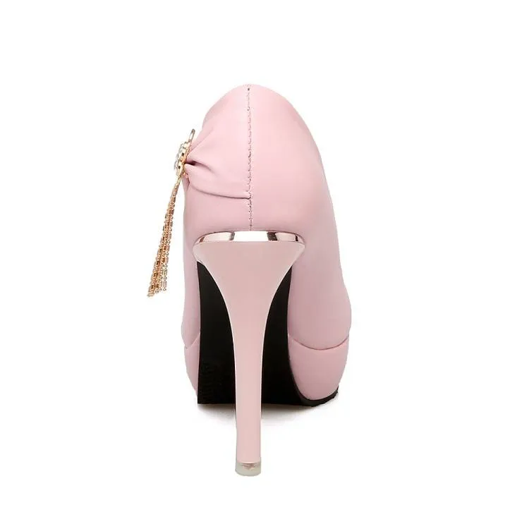 Women Rhinestone Tassel Stiletto Heel Platform Pumps