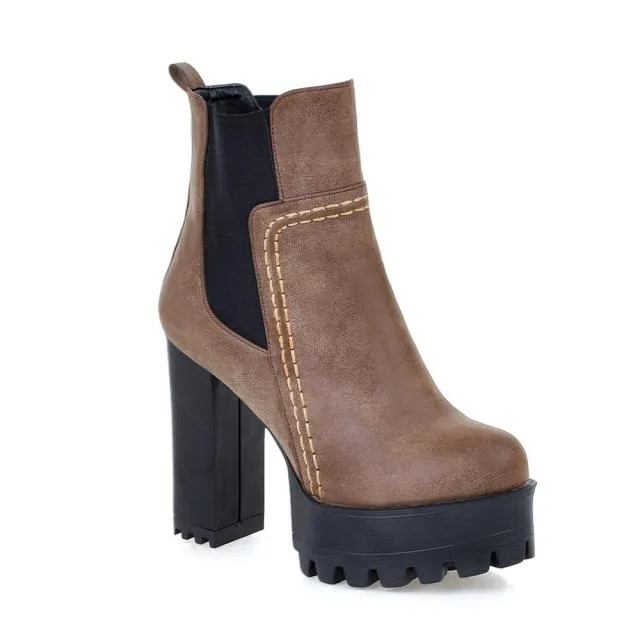 Women Round Toe Platform High Heels Boots