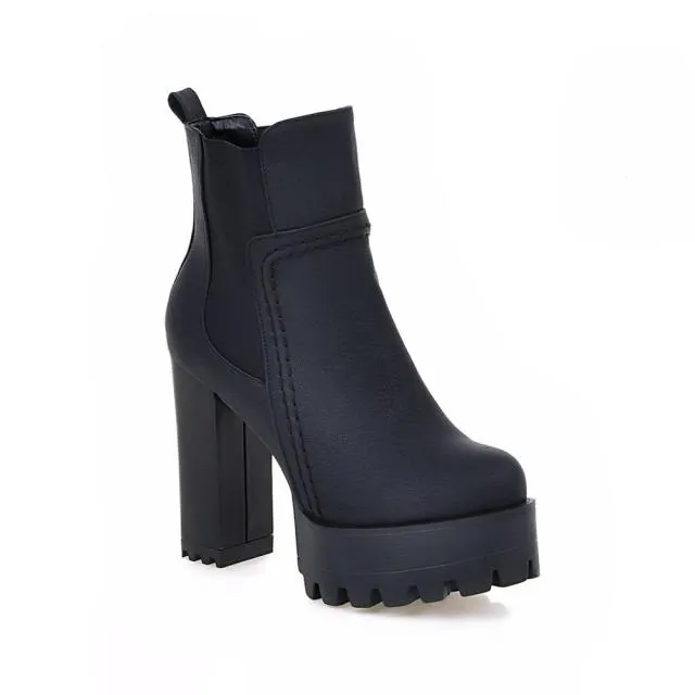 Women Round Toe Platform High Heels Boots