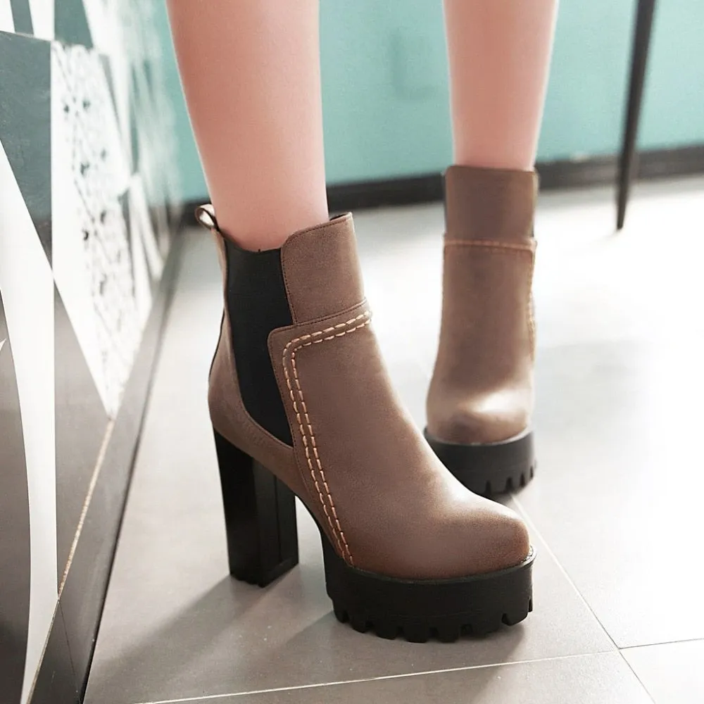 Women Round Toe Platform High Heels Boots