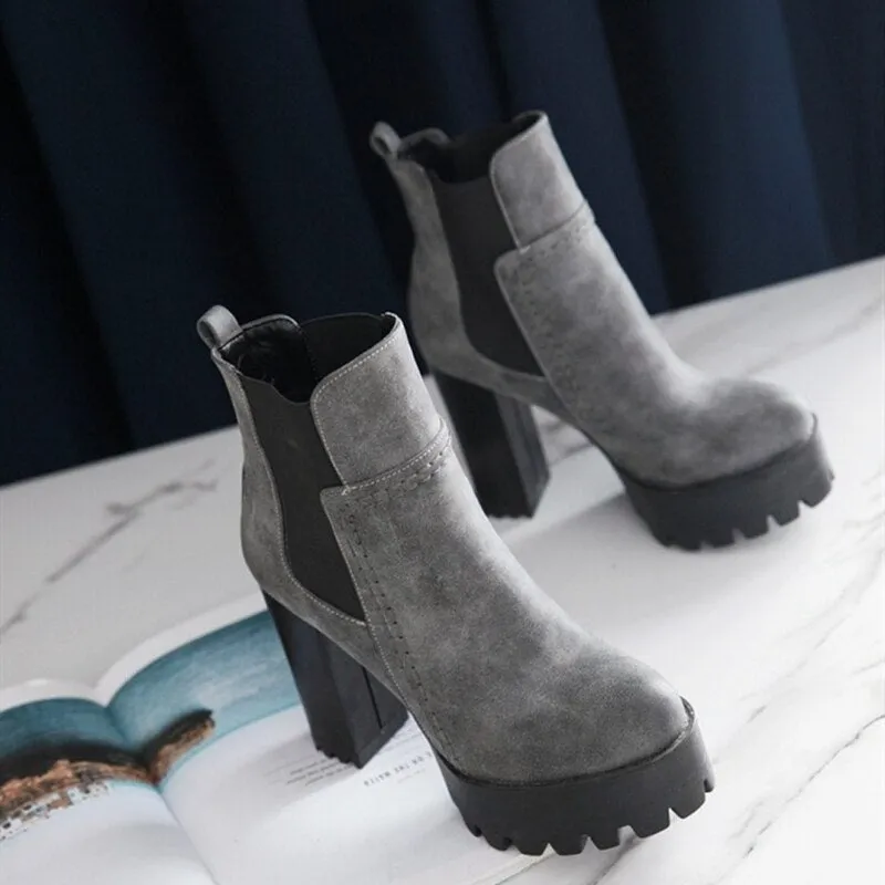 Women Round Toe Platform High Heels Boots