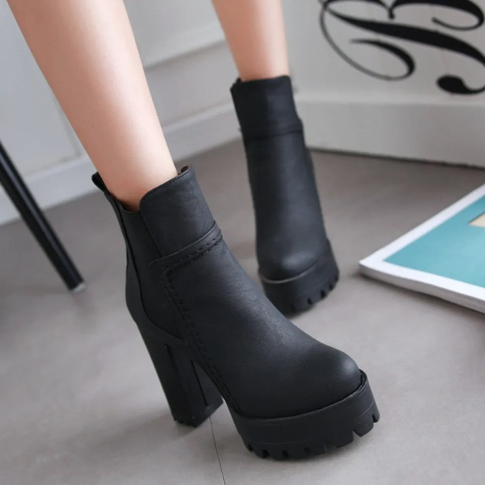 Women Round Toe Platform High Heels Boots