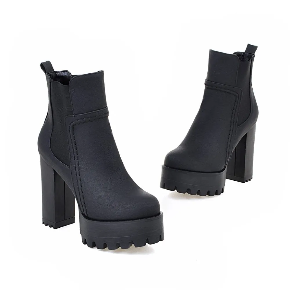 Women Round Toe Platform High Heels Boots
