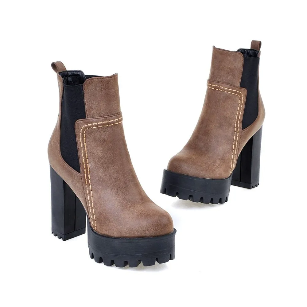 Women Round Toe Platform High Heels Boots