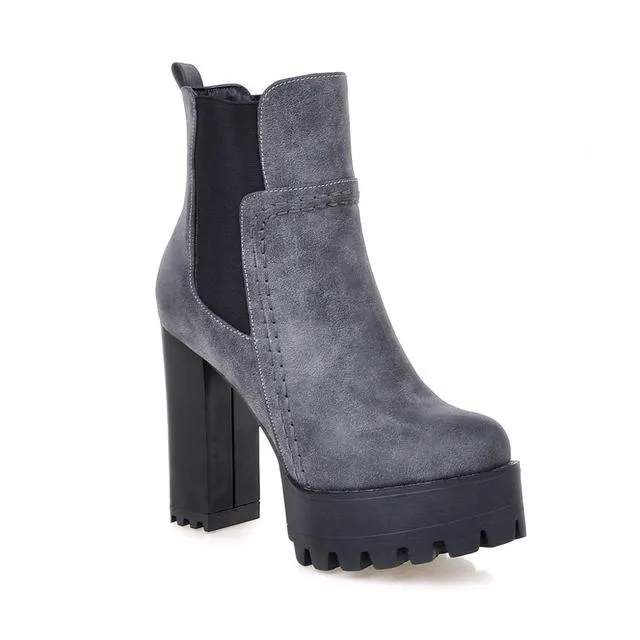 Women Round Toe Platform High Heels Boots