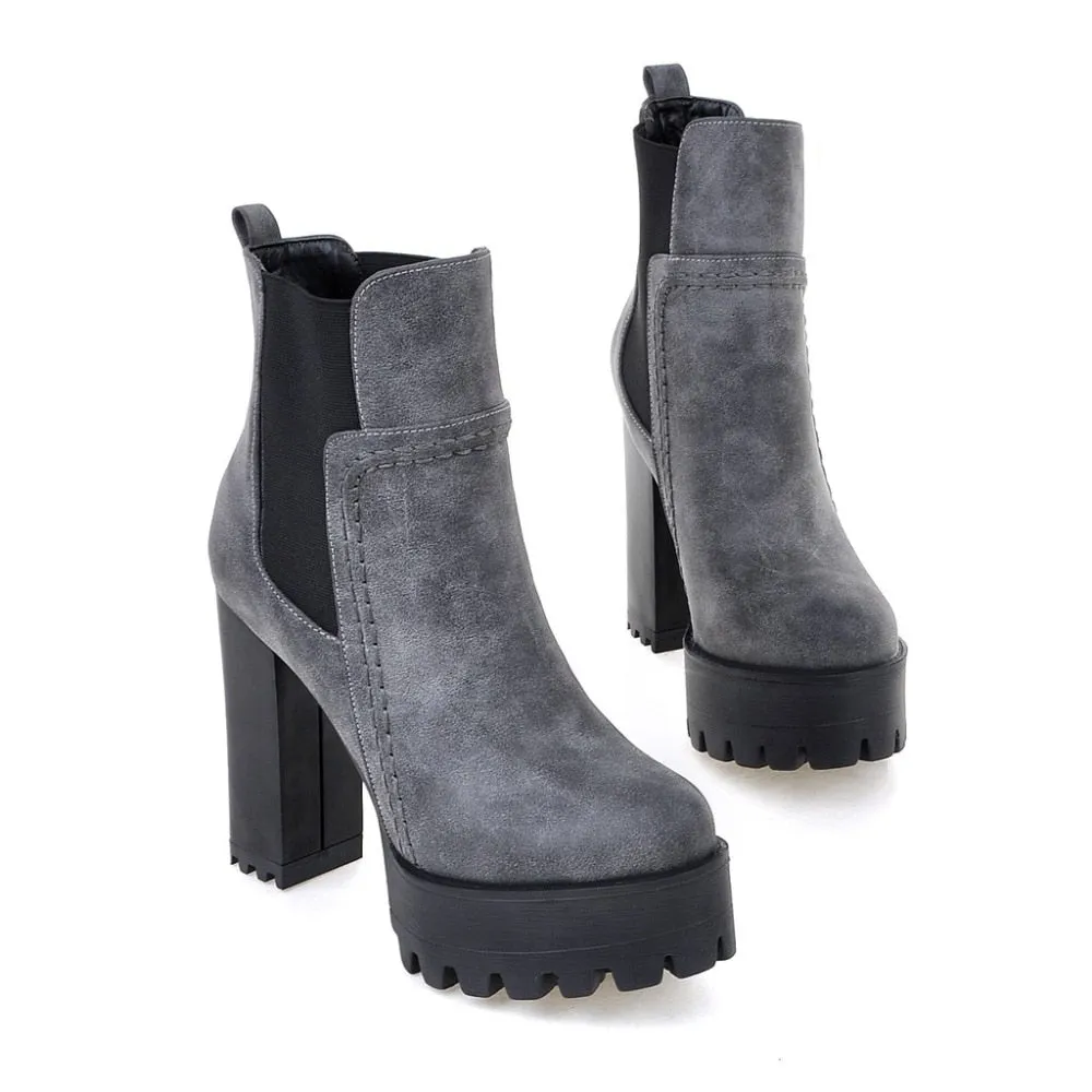 Women Round Toe Platform High Heels Boots