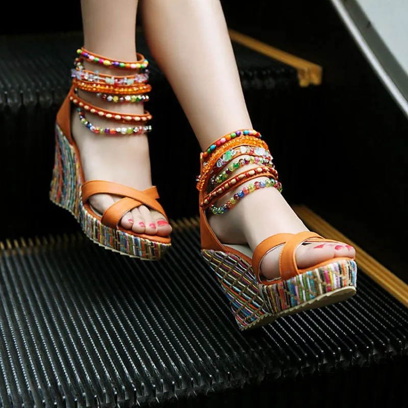 Women Summer Platform Sandals High Heels Shoes Ankle Strap