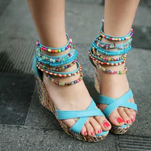 Women Summer Platform Sandals High Heels Shoes Ankle Strap