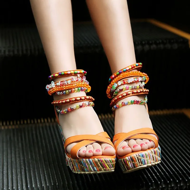 Women Summer Platform Sandals High Heels Shoes Ankle Strap