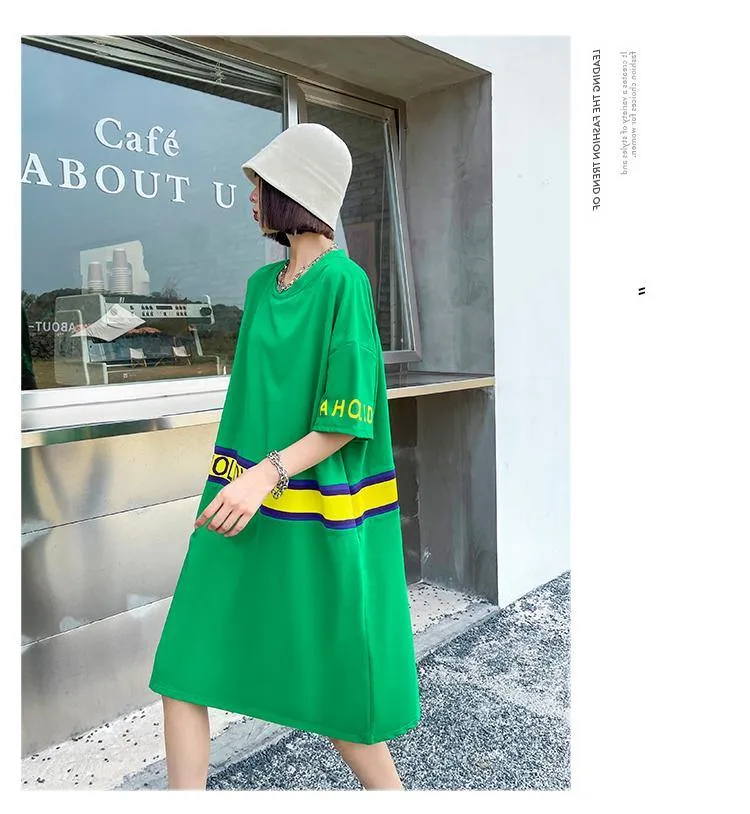 Women Summer Short Sleeves Letter T Shirt Dresses