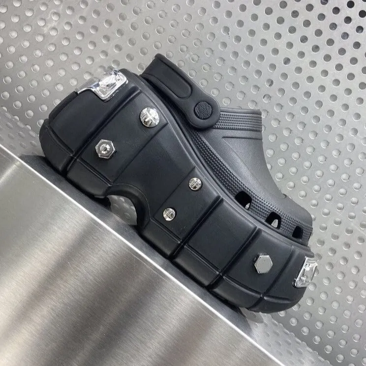 Women Thick Sole Platform Sandals Design Metal Rivet Hollow Out Shoes