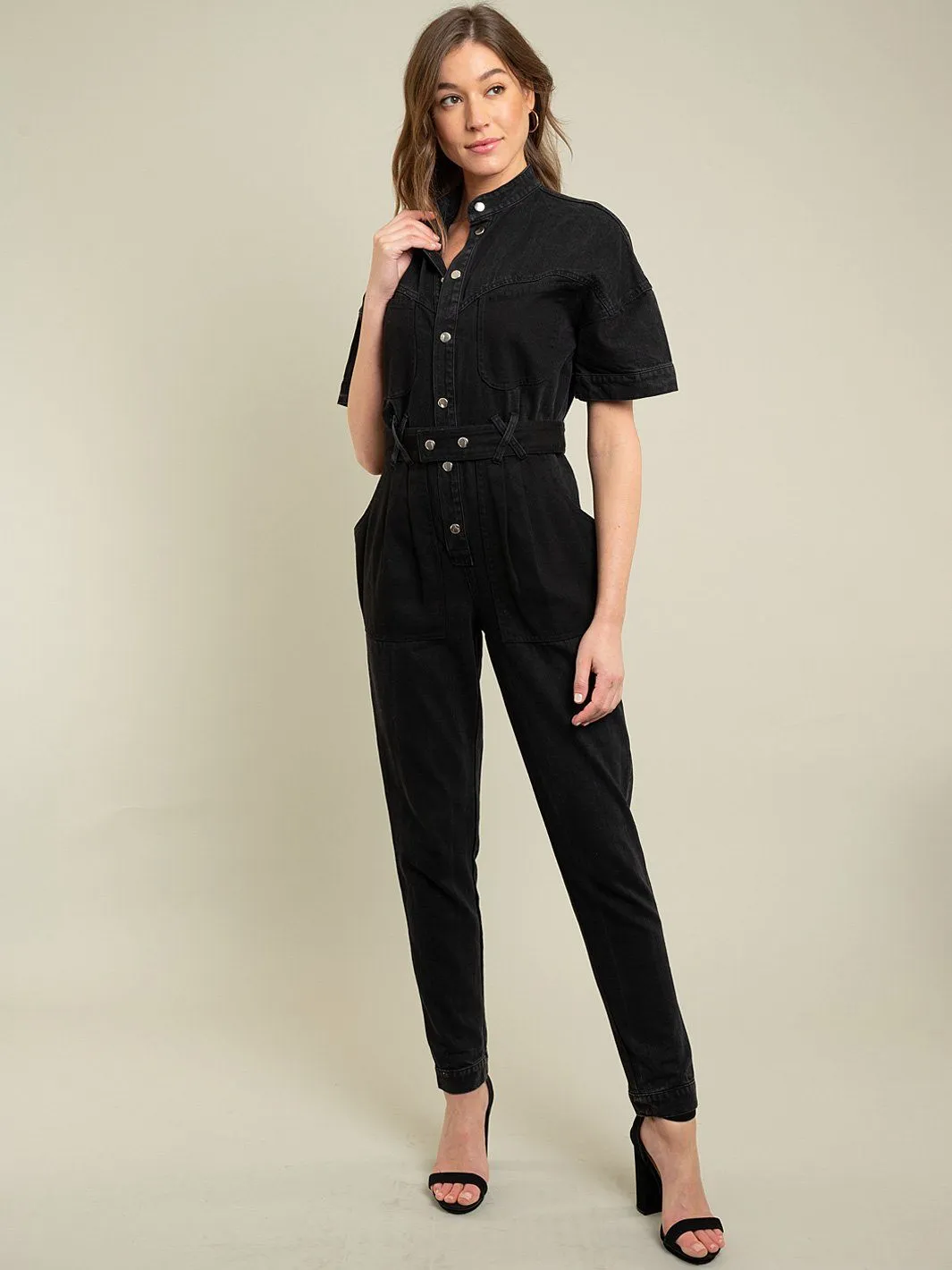 WOMENS BLACK DENIM JUMPSUIT