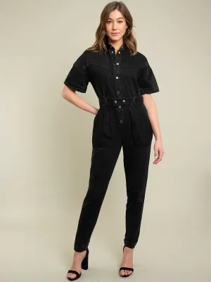 WOMENS BLACK DENIM JUMPSUIT